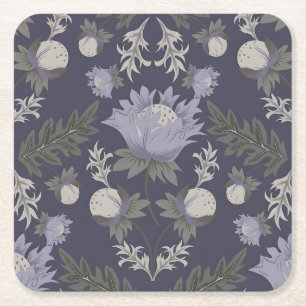 Porta-copo De Papel Quadrado Padrão floral roxo escuro simétrico