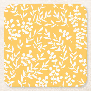 Porta-copo De Papel Quadrado Padrão floral simples do fazendeiro em amarelo