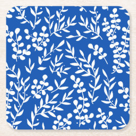 Porta-copo De Papel Quadrado Padrão floral simples do fazendeiro em azul