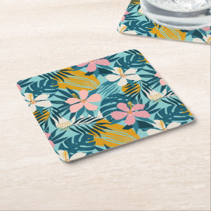 Porta-copo De Papel Quadrado Padrão Floral Tropical de Hibiscus