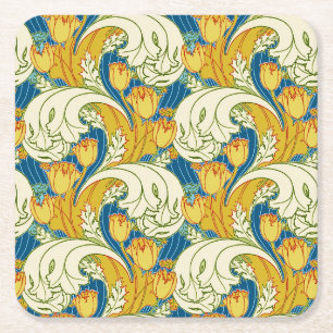 Porta-copo De Papel Quadrado Padrão Floral Verde Dourado Azul da Tulip Vintage 