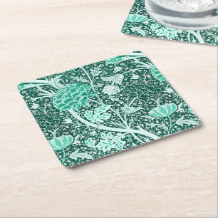 Porta-copo De Papel Quadrado Padrão Floral Verde Esmeralda de William Morris