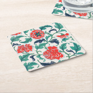 Porta-copo De Papel Quadrado Padrão Floral Vermelho e Verde