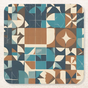 Porta-copo De Papel Quadrado Padrão Geométrico Azul Escuro, Azul Turquesa, Marr