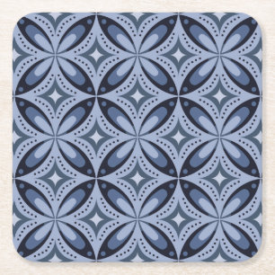 Porta-copo De Papel Quadrado Padrão Geométrico Azul Estilo Retro