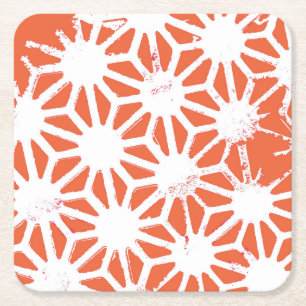 Porta-copo De Papel Quadrado Padrão geométrico em laranja e branco