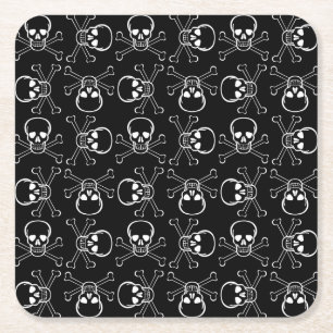 Porta-copo De Papel Quadrado Padrão gráfico do crânio branco e do crossbones