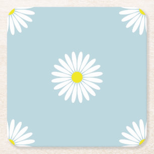 Porta-copo De Papel Quadrado Padrão Ilustrativo de Lg do Daisies no Azul Pálido