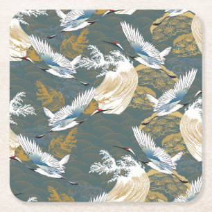 Porta-copo De Papel Quadrado Padrão Japonês De Vintage Crane Birds