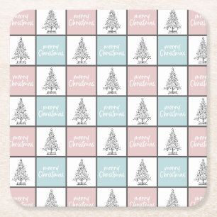Porta-copo De Papel Quadrado Padrão Moderno do Pastel Azul e Rosa de Natal