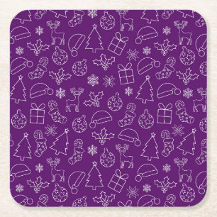 Porta-copo De Papel Quadrado Padrão Natalino de Inverno Roxo e Branco Festivo