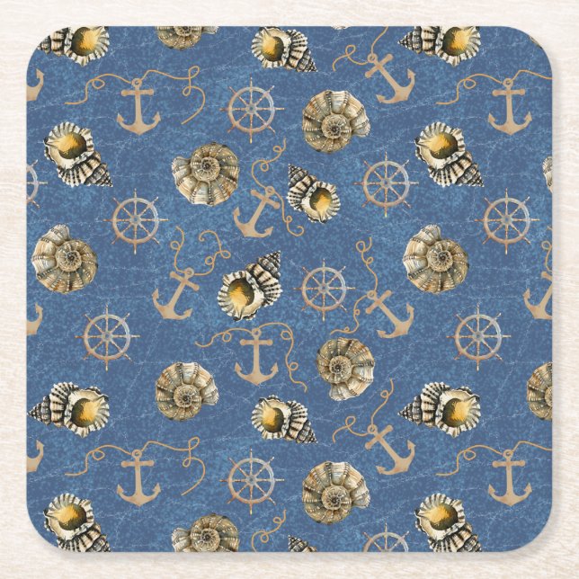 Porta-copo De Papel Quadrado padrão náutico azul (Frente)