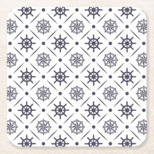 Porta-copo De Papel Quadrado Padrão náutico com roda de vela e bússola