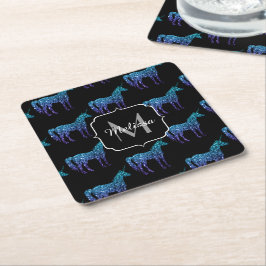 Porta-copo De Papel Quadrado Padrão ombre azul aqua brilho de unicórnio Monogra
