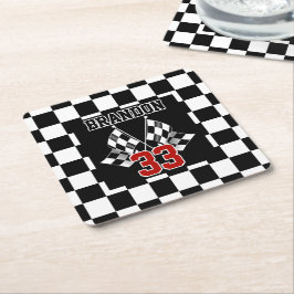 Porta-copo De Papel Quadrado Padrão Personalizado de Bandeira Xadrez Preto e Br
