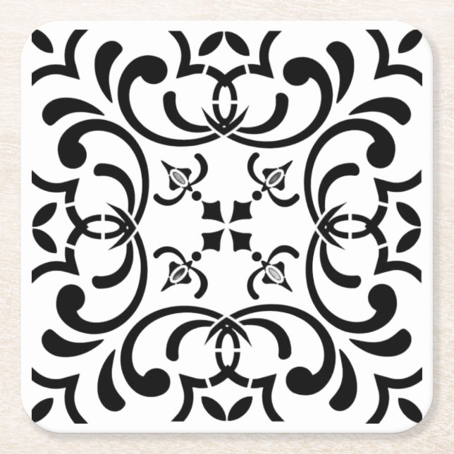 Porta-copo De Papel Quadrado Padrão preto (Frente)