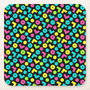 Porta-copo De Papel Quadrado Padrão preto e neon do anos 80/90
