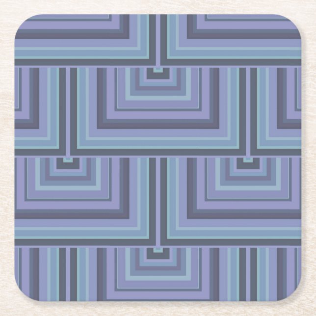 Porta-copo De Papel Quadrado Padrão quadrado de faixas de cinza azul (Frente)