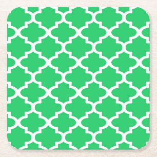 Porta-copo De Papel Quadrado Padrão Quatrefoil em Verde Zen