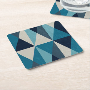 Porta-copo De Papel Quadrado Padrão Rhombic Geométrico Preto Branco Azul