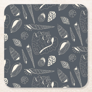 Porta-copo De Papel Quadrado Padrão sem costura com conchas marinhas