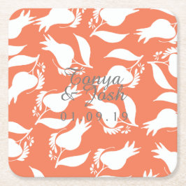 Porta-copo De Papel Quadrado Padrão Silo Rosa Coral