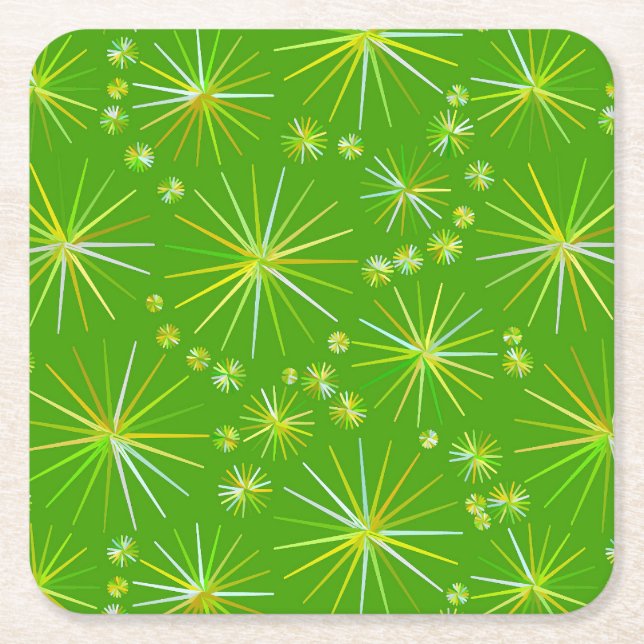 Porta-copo De Papel Quadrado Padrão Sputnik de meio século, Verde-Oliva (Frente)