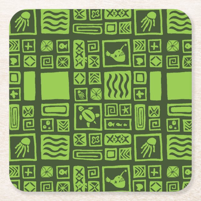 Porta-copo De Papel Quadrado Padrão Tiki (Frente)