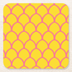 Porta-copo De Papel Quadrado Padrão Tropical de Abacaxi em Rosa e Amarelo