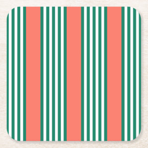 Porta-copo De Papel Quadrado Padrão verde e branco de cinco faixas com coral
