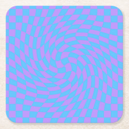 Porta-copo De Papel Quadrado Padrão Verificado com Onda Azul Pálido e Lavanda