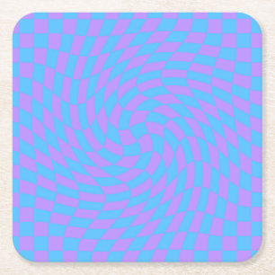 Porta-copo De Papel Quadrado Padrão Verificado com Onda Azul Pálido e Lavanda