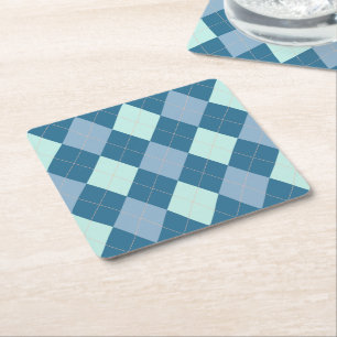 Porta-copo De Papel Quadrado Padrão Vintage Argyle Azul