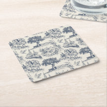 Padrão Vintage Francês Country "Toile de Jouy Azul