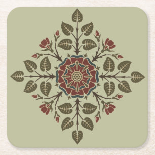 Porta-copo De Papel Quadrado Padrão Vitoriano Rosa Tudor Audsley Vintage Arte