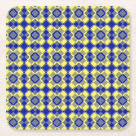 Porta-copo De Papel Quadrado Padrão Xadrez Argyle Azul Amarelo
