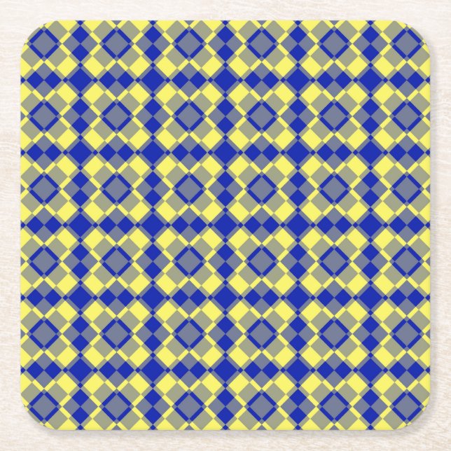 Porta-copo De Papel Quadrado Padrão Xadrez Argyle Azul Amarelo (Frente)