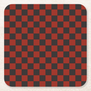 Porta-copo De Papel Quadrado Padrão xadrez preto e vermelho profundo