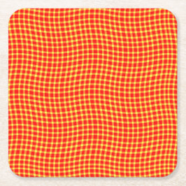 Porta-copo De Papel Quadrado Padrão Xadrez Quadriculado Amarelo Vermelho Sem Co