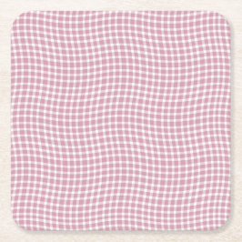 Porta-copo De Papel Quadrado Padrão Xadrez Quadriculado Rosa e Branco Sem Costu