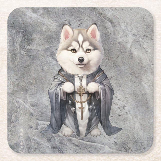 Porta-copo De Papel Quadrado Padre King Siberian Husky (Frente)