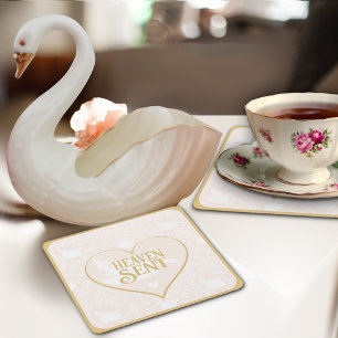 Porta-copo De Papel Quadrado Padrões de Cisne Dourado e Rosa para Chá de fralda