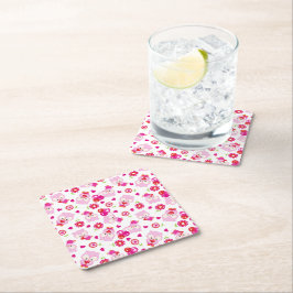 Porta-copo De Papel Quadrado Padrões De Corujas, Corujas Frescas, Corujas Rosa,