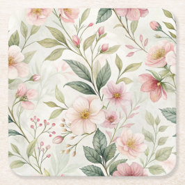 Porta-copo De Papel Quadrado Padrões de flores cor-de-rosa pastoso