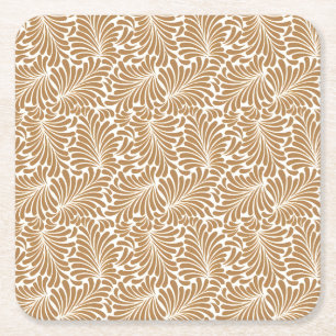 Porta-copo De Papel Quadrado Padrões de Folhas Giratórias Vintage em Fundo Bran