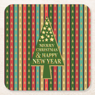 Porta-copo De Papel Quadrado Padrões de Natal - design de árvore Elegante e Chi
