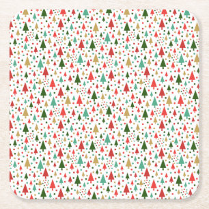 Porta-copo De Papel Quadrado Padrões de Natal - paisagem de árvores coloridas