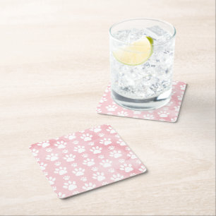 Porta-copo De Papel Quadrado Padrões De Patas, Pestanas Brancas, Aquarelas, Ros
