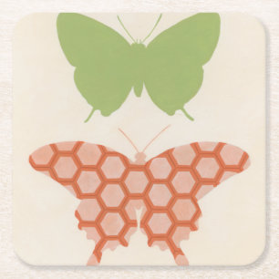 Porta-copo De Papel Quadrado Padrões Decorativos de Borboleta em Fundo de Crea