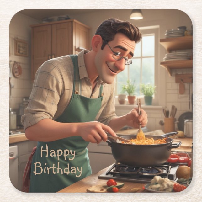 Porta-copo De Papel Quadrado Pai de aniversário do Chef (Frente)